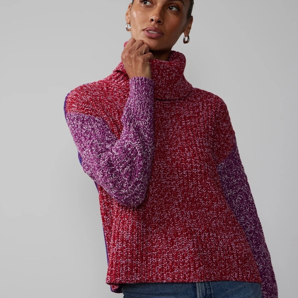 Long Sleeve Marled Colorblock Turtleneck Sweater by Only